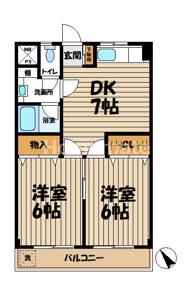 第2マルモビル(2DK/4階)の間取り写真