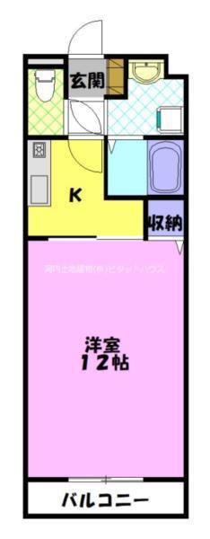 フォレストY&M雀宮B棟(1K/4階)の間取り写真