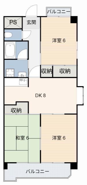 SOLE善明(3DK/4階)の間取り写真