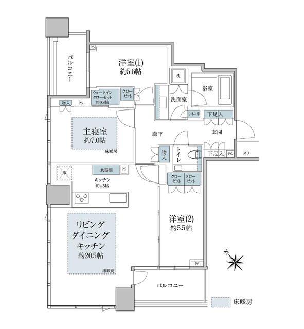パークコート虎ノ門(3LDK/12階)の間取り写真
