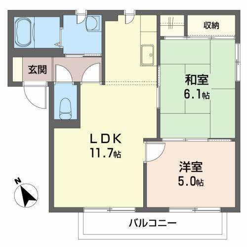 ベルデ・カーサB(2LDK/2階)の間取り写真