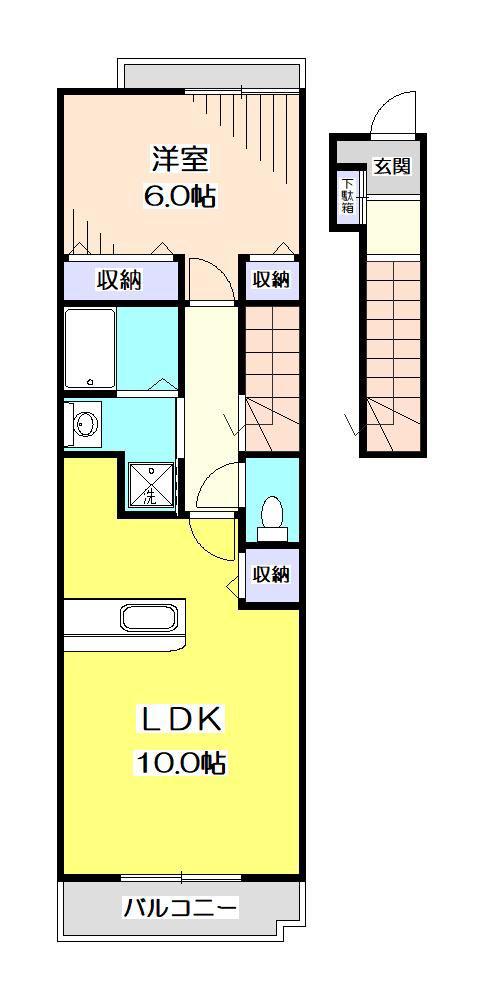 ユーコート(1LDK/2階)の間取り写真