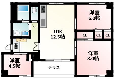 コーポウエハラII(3LDK/2階)の間取り写真