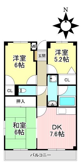 アピタシオンB(3DK/2階)の間取り写真