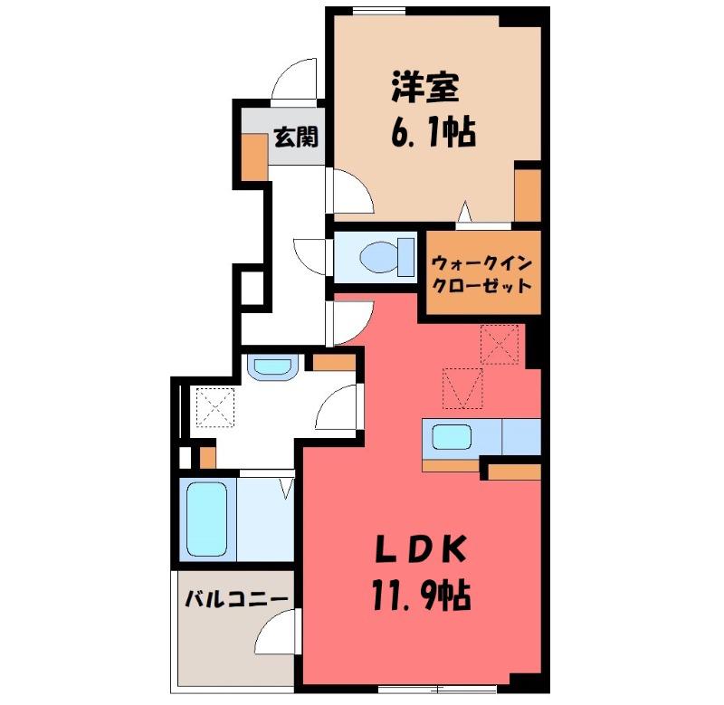 ヴィラ プラシードB(1LDK/1階)の間取り写真
