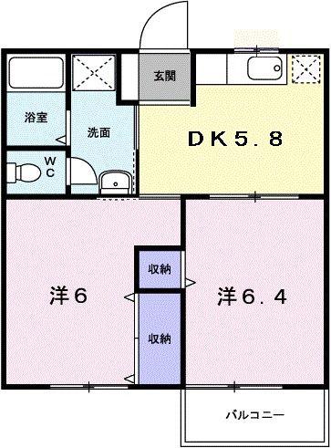フローラルハイツ(2K/2階)の間取り写真