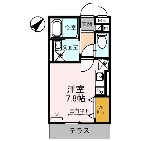 クレシア東川口(ワンルーム/1階)の間取り写真