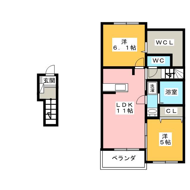 メゾンタカラI(2LDK/2階)の間取り写真