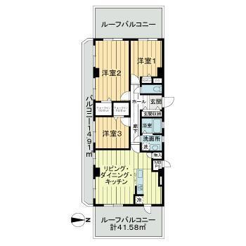 ライオンズマンション日本橋(3LDK/12階)の間取り写真