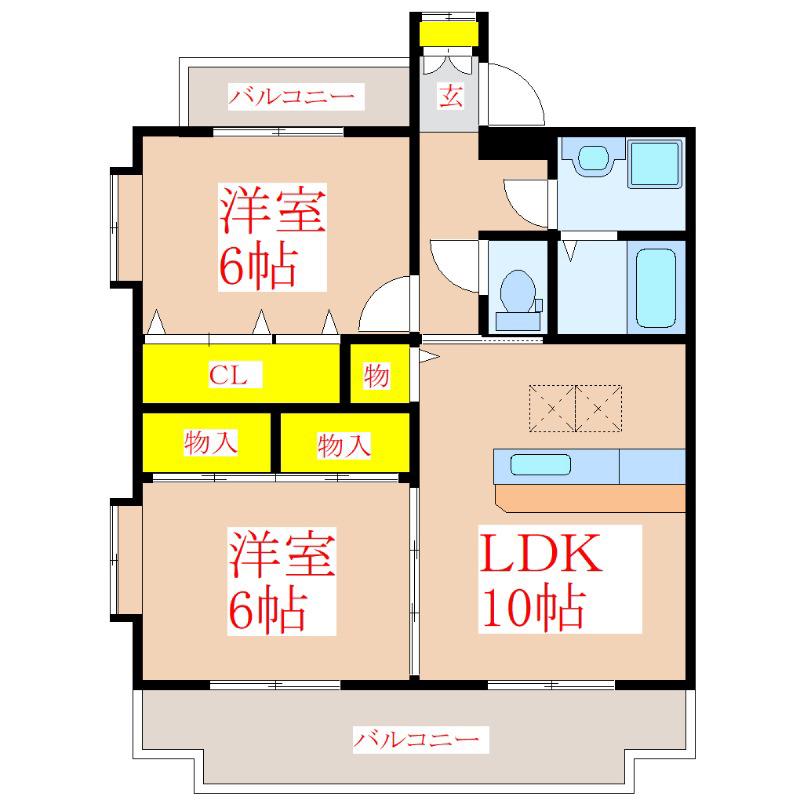 アミティエ濱田(2LDK/1階)の間取り写真