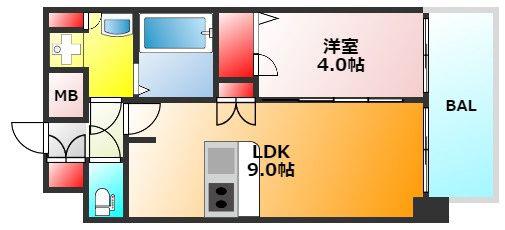 プレサンス難波インフィニティ(1LDK/12階)の間取り写真