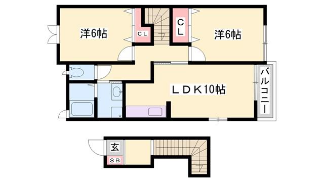 マーベラスB(2LDK/2階)の間取り写真