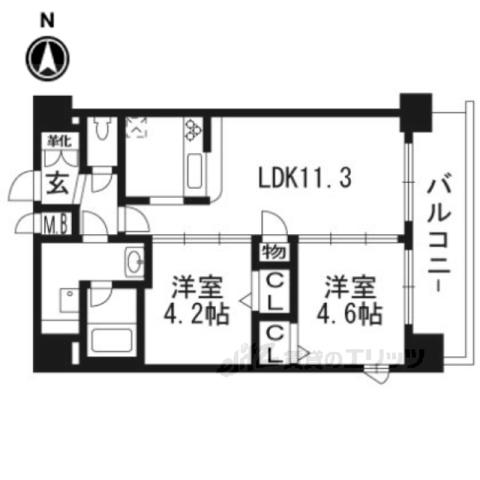 プレサンスTHEKYOTO 華苑(2LDK/6階)の間取り写真