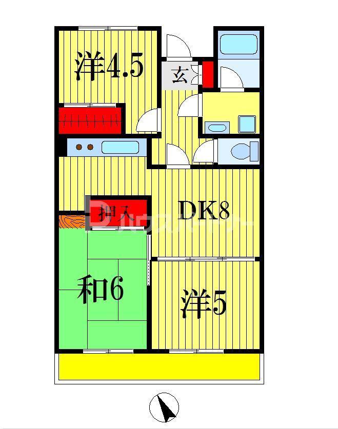 第二大越ビル(3DK/1階)の間取り写真