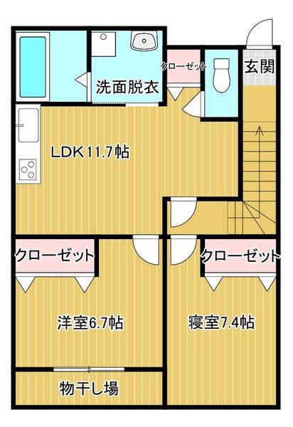 コンチネンタル立山B(2DK/2階)の間取り写真