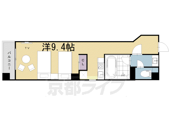 バウハウス富小路三条(1K/3階)の間取り写真