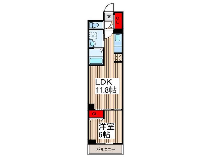 グランデ蒲生茜町(1LDK/3階)の間取り写真