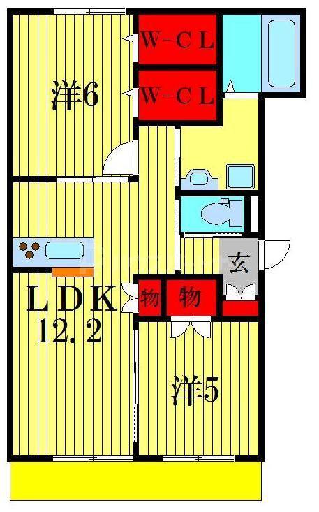 ファミーユI(2LDK/2階)の間取り写真