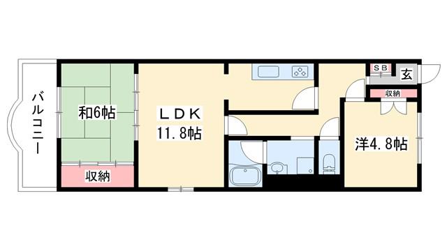 エレガンス宝殿(2LDK/2階)の間取り写真