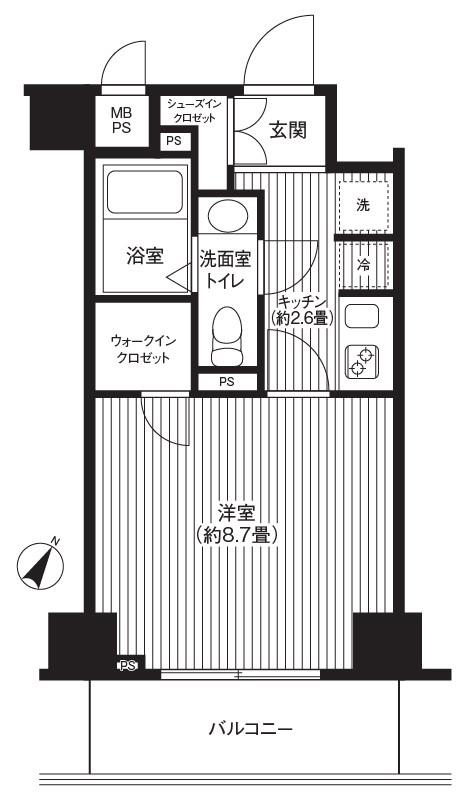 カスタリア初台(1K/2階)の間取り写真