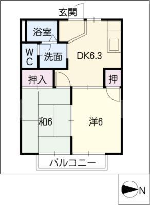 フレグランスK(2DK/2階)の間取り写真