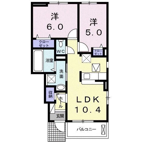 プラシードII(2LDK/1階)の間取り写真