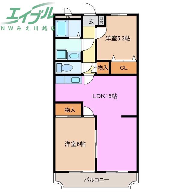 ラヴィーヌ水谷(2LDK/3階)の間取り写真