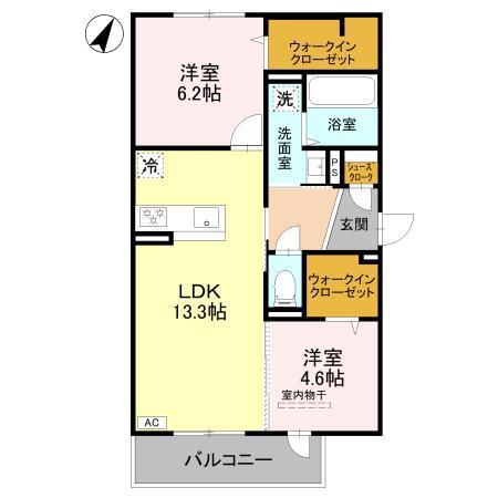 VALLE ALTA(2LDK/2階)の間取り写真