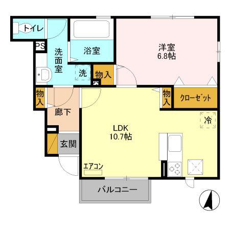 グラン・アズールB(1LDK/1階)の間取り写真