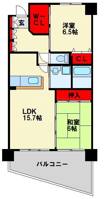 ルワージュ戸畑(2LDK/6階)の間取り写真