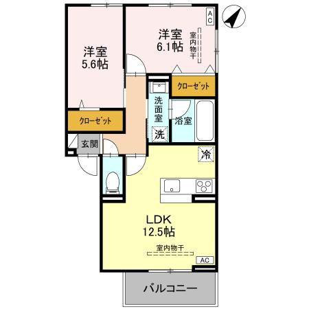 セジュールグリーンひなた(2LDK/2階)の間取り写真
