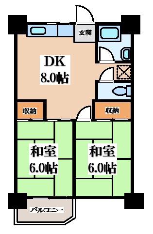 ビレッジハウス泉北栂タワー(2DK/2階)の間取り写真
