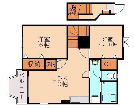 ハ-モニ-タウンB(2LDK/2階)の間取り写真