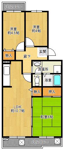 鹿の子台北ハイツ(3DK/2階)の間取り写真