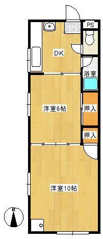 グランジュ城山(2DK/2階)の間取り写真