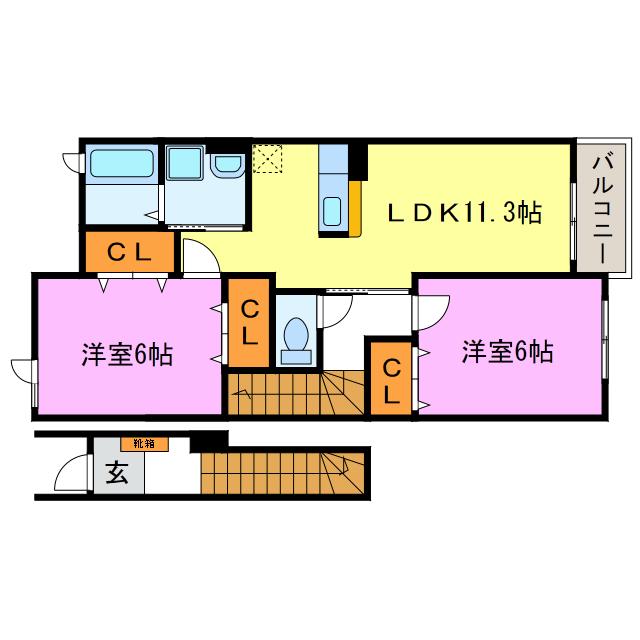 アースフィールド H-III(2LDK/2階)の間取り写真