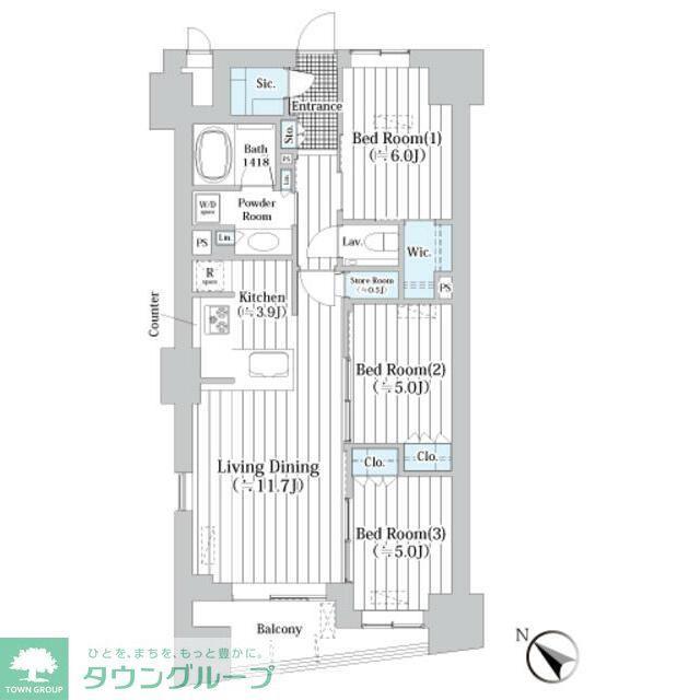 ザ・グランクラッセ日本橋イースト(3LDK/6階)の間取り写真