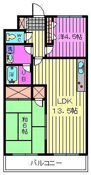 ウッドサイド浦和(2LDK/5階)の間取り写真