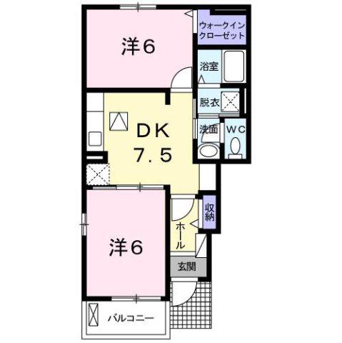 ハウスアイII(2DK/1階)の間取り写真