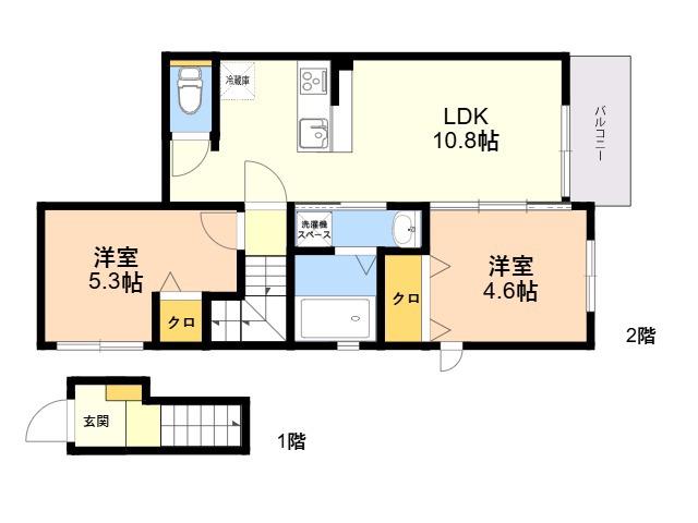 ボワールアビオン博多A(2LDK/2階)の間取り写真