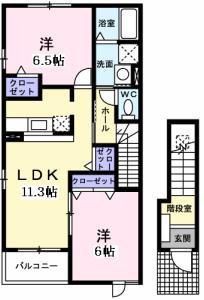 ミューズグランデA(2LDK/2階)の間取り写真
