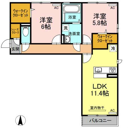 リーリエ中吉野(2LDK/1階)の間取り写真