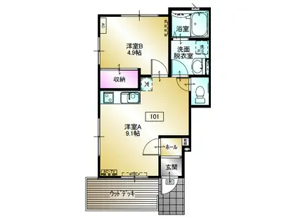 ヴァレーホ(1LDK/1階)の間取り写真