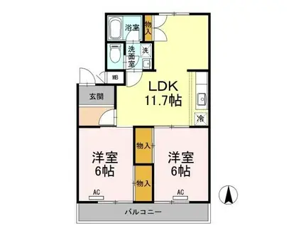 フジパレス新開(2LDK/3階)の間取り写真