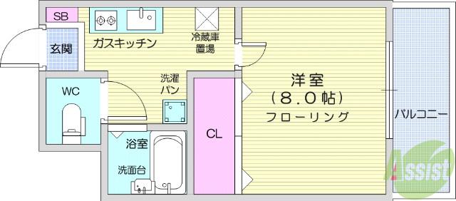 バ-シティハウス泉B(1K/4階)の間取り写真