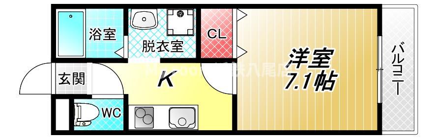 近鉄大阪線 久宝寺口駅 徒歩4分 2階建 築24年(1K/2階)の間取り写真