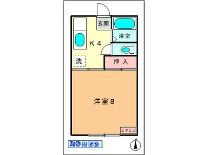 ベルドミール 花みず木(1K/1階)の間取り写真