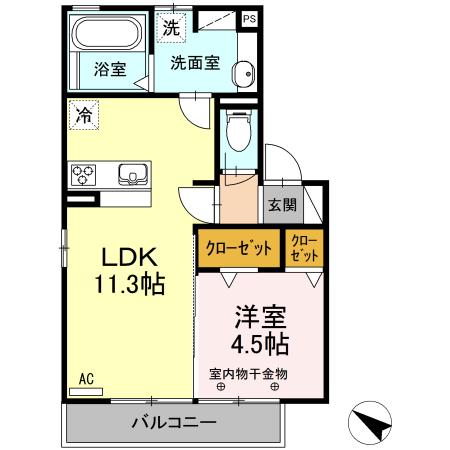 エルシャンブル(1LDK/2階)の間取り写真