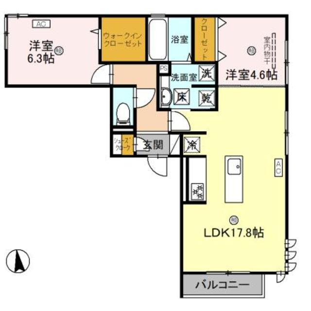 D-ROOM和歌山四番丁(2LDK/3階)の間取り写真