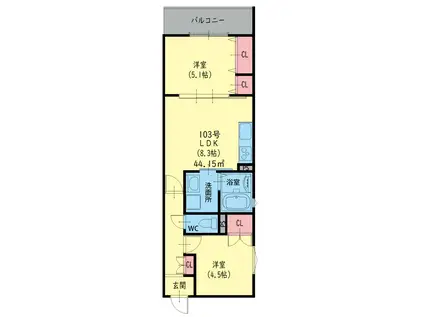 クリエオーレ角田(2LDK/3階)の間取り写真